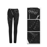 Spring Punk Streetwear Printed Stretch Fitted Women Black Pants With Zippper