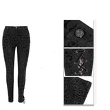 Gothic Flocking Patterned Laced Up Asymmetrical Side Women Pants