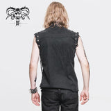 Club Punk Rock Unedged Sleeveless Black Men Faded Shirts With Pocket