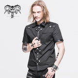 Daily Life Summer Biker Black Men Short Sleeves Punk Metallic Cotton Shirt