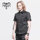 Daily Life Summer Biker Black Men Short Sleeves Punk Metallic Cotton Shirt