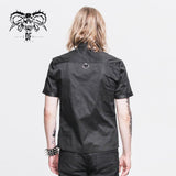 Daily Life Summer Biker Black Men Short Sleeves Punk Metallic Cotton Shirt