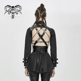 Sexy Women Hollow Out Design Fetish Leather Dress Shirts With Straps