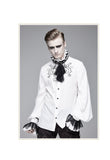 Punk Wedding Gothic Embroidered Long Sleeve Chiffon White Men Shirt With Necktie