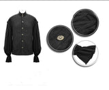 Steampunk Puff Sleeve Dark Grain Jacquard Cotton And Linen Men Black Shirts