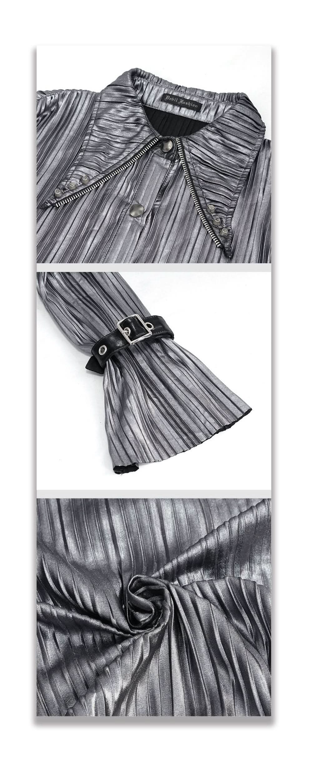 Sht05502 Cyberpunk Bright Black Pleated Blouse