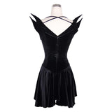 Summer Little Devil Off The Shoulder Sexy Ladies Black Velvet Dress With Wings