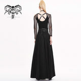 Torn Multiple Wearing Leather Waistband Women Punk Rock Black Flowing Long Half Skirt