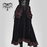 Festival Costume Burgundy Printed Drawstring Faded Steampunk Half Skirt