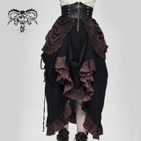 Festival Costume Burgundy Printed Drawstring Faded Steampunk Half Skirt