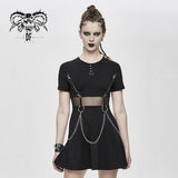 Daily Life Black Women Mesh Waist Pure Cotton Stretchy Punk Dress With Chains