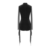 Gothic Party Translucent Embroidered Flared Sleeves Sexy Ladies Velvet Dress