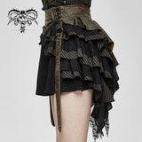 Steampunk Girls Multi Layer Wavy Edges Striped Short Half Skirt With Corset