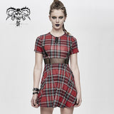 'Crimson and Clover' Punk Tartan Mesh Skater Dress