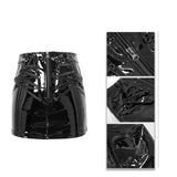 Summer Fetish Sexy Women Zipper Up Stretchy Glazed Leather Punk Skinny Short Straight Skirt