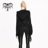 Everyday Wearing Asymmetric Knitwear Zipper Up Black Long Women Hooded Cardigans