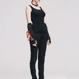 Daily Life Punk Style Lace Up Stretchy Black Women Pants