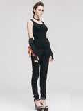 Daily Life Punk Style Lace Up Stretchy Black Women Pants