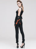 Daily Life Punk Style Lace Up Stretchy Black Women Pants