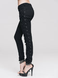 Daily Life Punk Style Lace Up Stretchy Black Women Pants