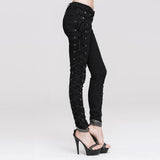 Daily Life Punk Style Lace Up Stretchy Black Women Pants