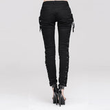 Daily Life Punk Style Lace Up Stretchy Black Women Pants