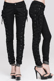 Daily Life Punk Style Lace Up Stretchy Black Women Pants