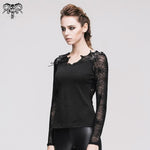 Transparent Spider Web Back Mesh Long Sleeve Punk Black Sexy Women T Shirts