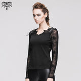 Transparent Spider Web Back Mesh Long Sleeve Punk Black Sexy Women T Shirts