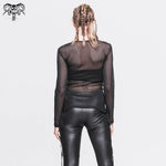 Daily Life Fetish See Through Mesh O Neck Long Sleeve Sexy Ladies Cotton T Shirts