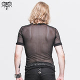 Summer Daily Hexagonal Diamond Mesh Round Neck Short Sleeve Men Punk T Shirts