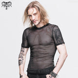 Summer Daily Hexagonal Diamond Mesh Round Neck Short Sleeve Men Punk T Shirts