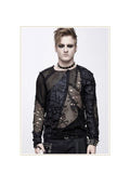 Decadent Unedged Classic Style Spliced Mesh Round Collar Long Sleeve Torn Men Shirts