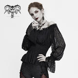 Gothic Daily Life Off Shoulder Elastic Waist Lantern Sleeve Lace Sexy Women T Shirt