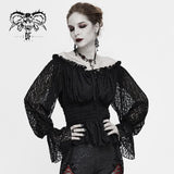 Gothic Daily Life Off Shoulder Elastic Waist Lantern Sleeve Lace Sexy Women T Shirt