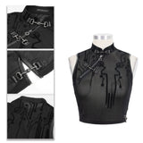 Tt170 Cyberpunk Flocking Mesh Stand Collar Short T Shirt