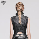 Black And Silver Big Opening Chest Wave Collar Sexy Lady Leather Waistcoats