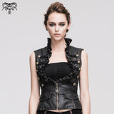 Spring Biker Bronze Bared Breast Wave Collar Lady Steampunk Leather Short Vests