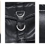 Women Black And Silver Punk Short Faded Leather Waistcoat With Pockets