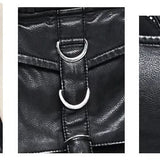 Women Black And Silver Punk Short Faded Leather Waistcoat With Pockets