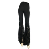 Gothic Women Cross Decoration Knit Lace Bell Bottoms Pants