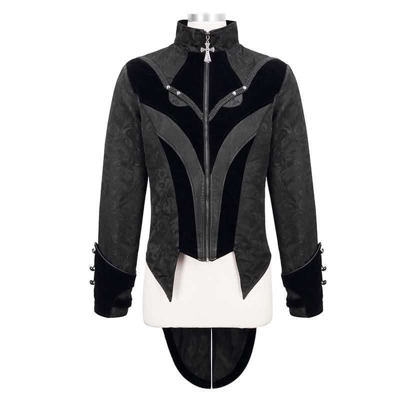 Bird Shaped Patchwork Black Zipper Up Gothic Men Jacket
