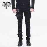 Daily Life Wear Men Metallic Punk Broken Holes Trousers With Loops