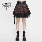 Daily Black And Red Young Girls Punk Lace Up Scottish Plaid Tartan Skirts With Bag