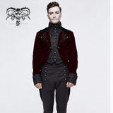 Gothic Palace Embroidered Metal Rivets Wine Dovetail Coat For Men