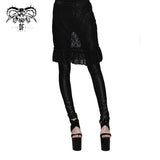 Daily Sexy Women Autumn Black Leather Leggings With Rose Lace Skirts