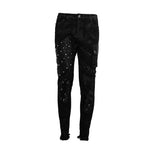 Men Heavy Metal Patchwork Hand Painted Distressed Trousers With Pockets