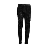 Men Heavy Metal Patchwork Hand Painted Distressed Trousers With Pockets