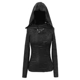 Spring Punk Snakeskin Ripped Long Sleeve Skinny Women Top With Hood