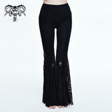 Gothic Women Cross Decoration Knit Lace Bell Bottoms Pants